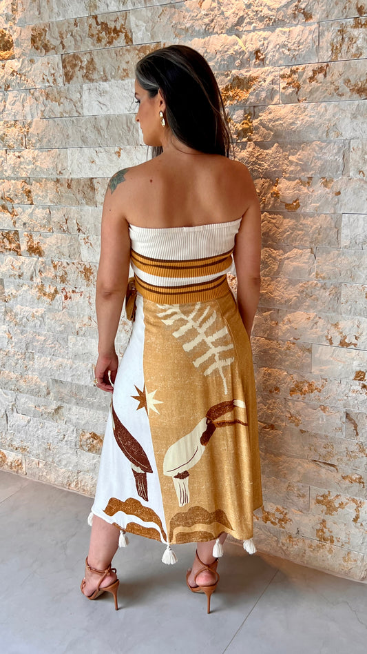 Conjunto Saia e Cropped Trico ARTE - Estampado 5439