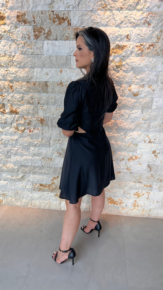 Vestido Curto Vazado Cintura EAG- Liso Preto 5477