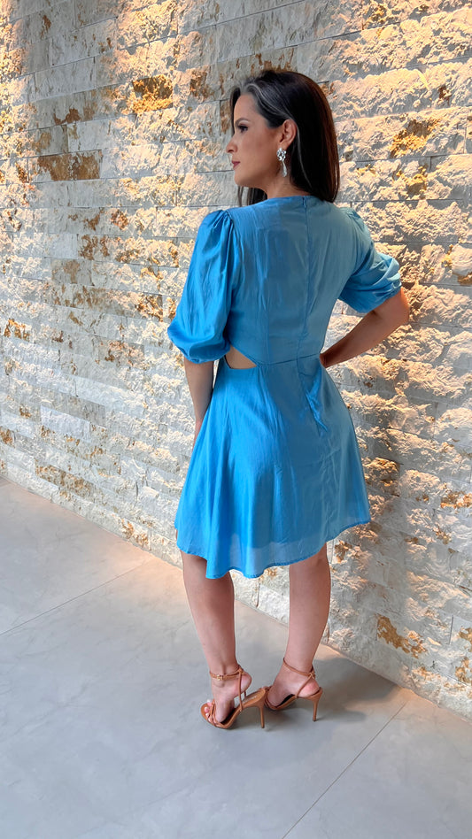 Vestido Curto Vazado Cintura EAG- Liso Azul 5477