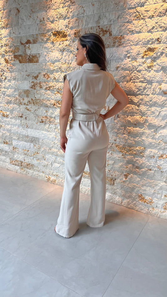 Macacão Cinto EAG -Liso Bege 5476