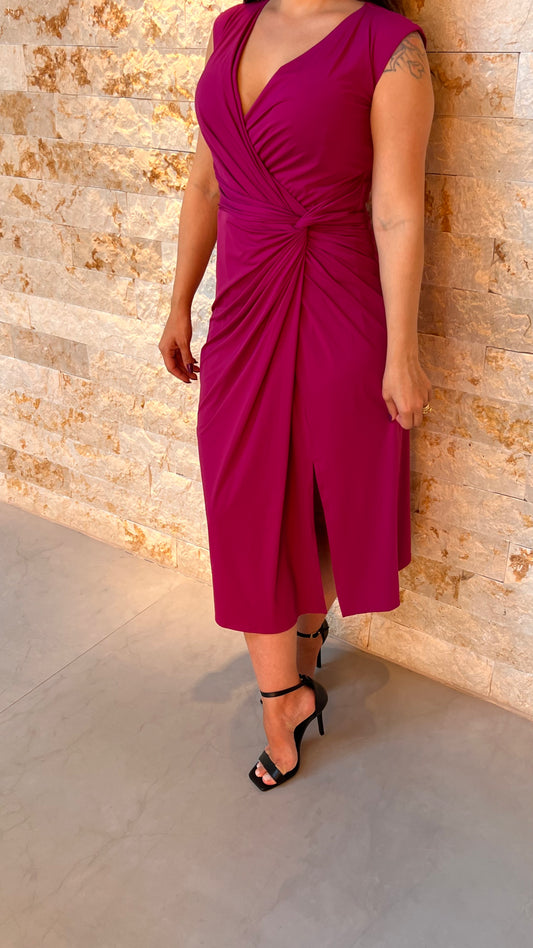Vestido Midi Regata No Cintura - Fucsia 5318
