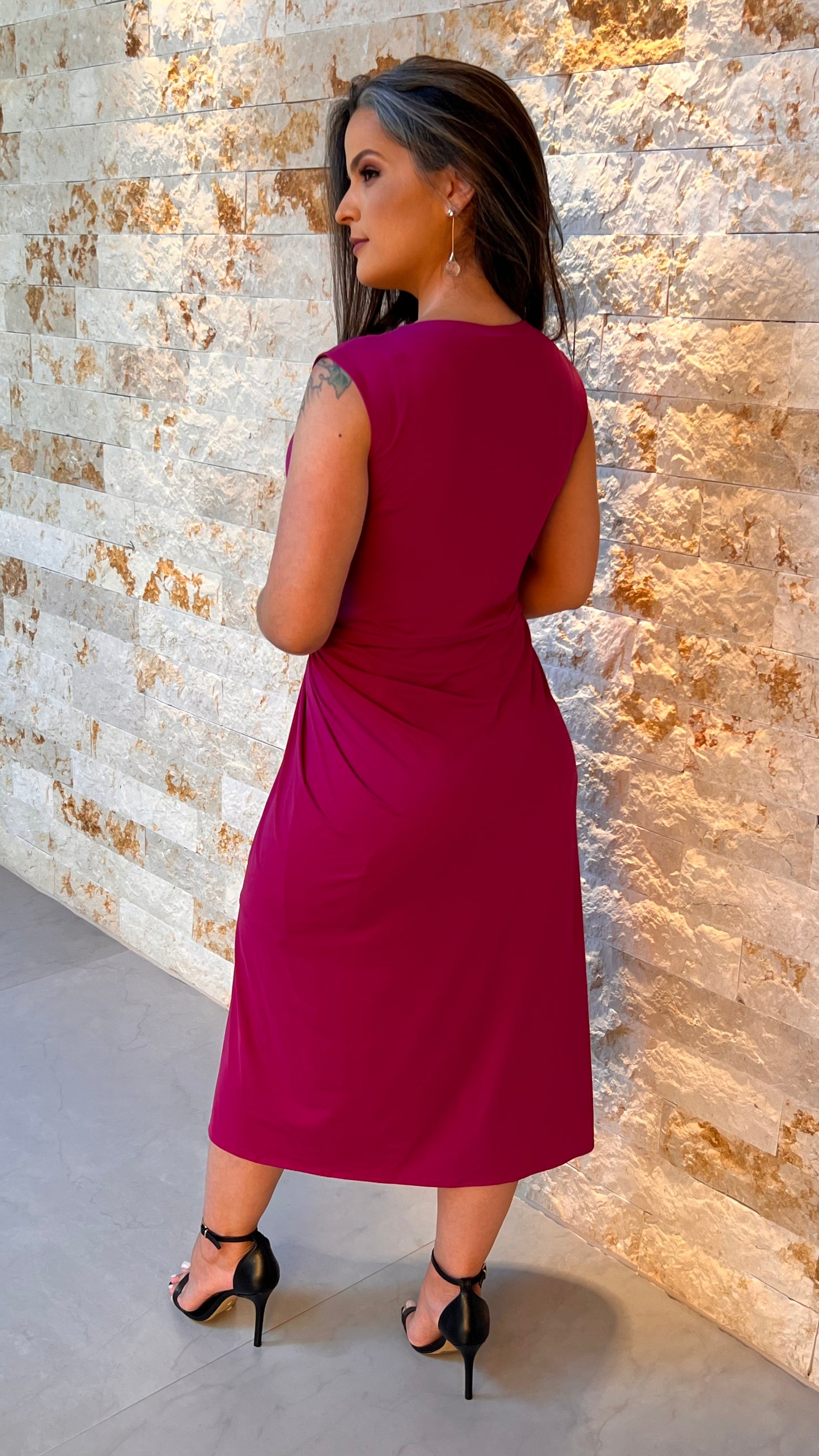 Vestido Midi Regata No Cintura - Fucsia 5318
