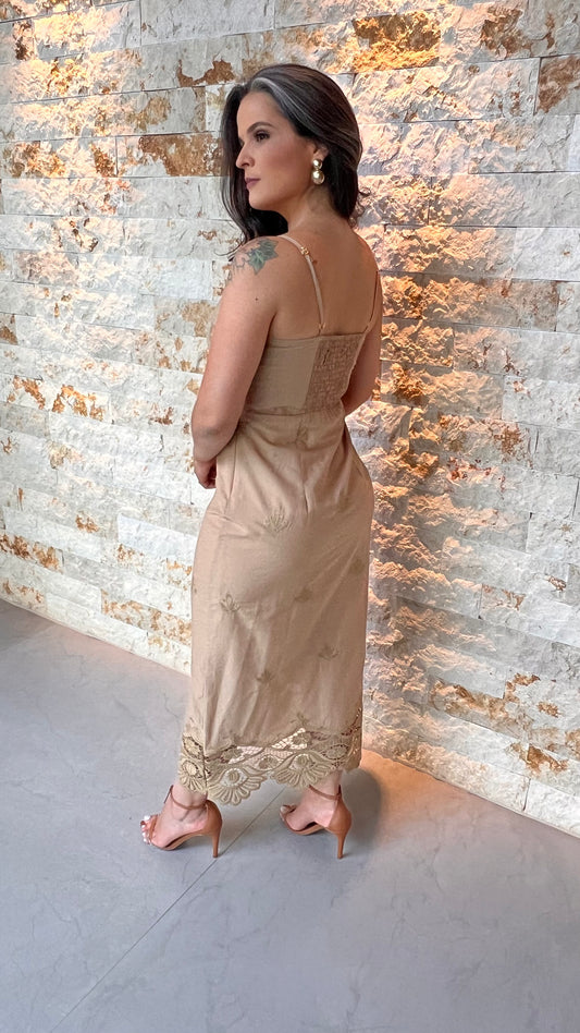 Vestido Midi Bordado PIS- Bege 5334