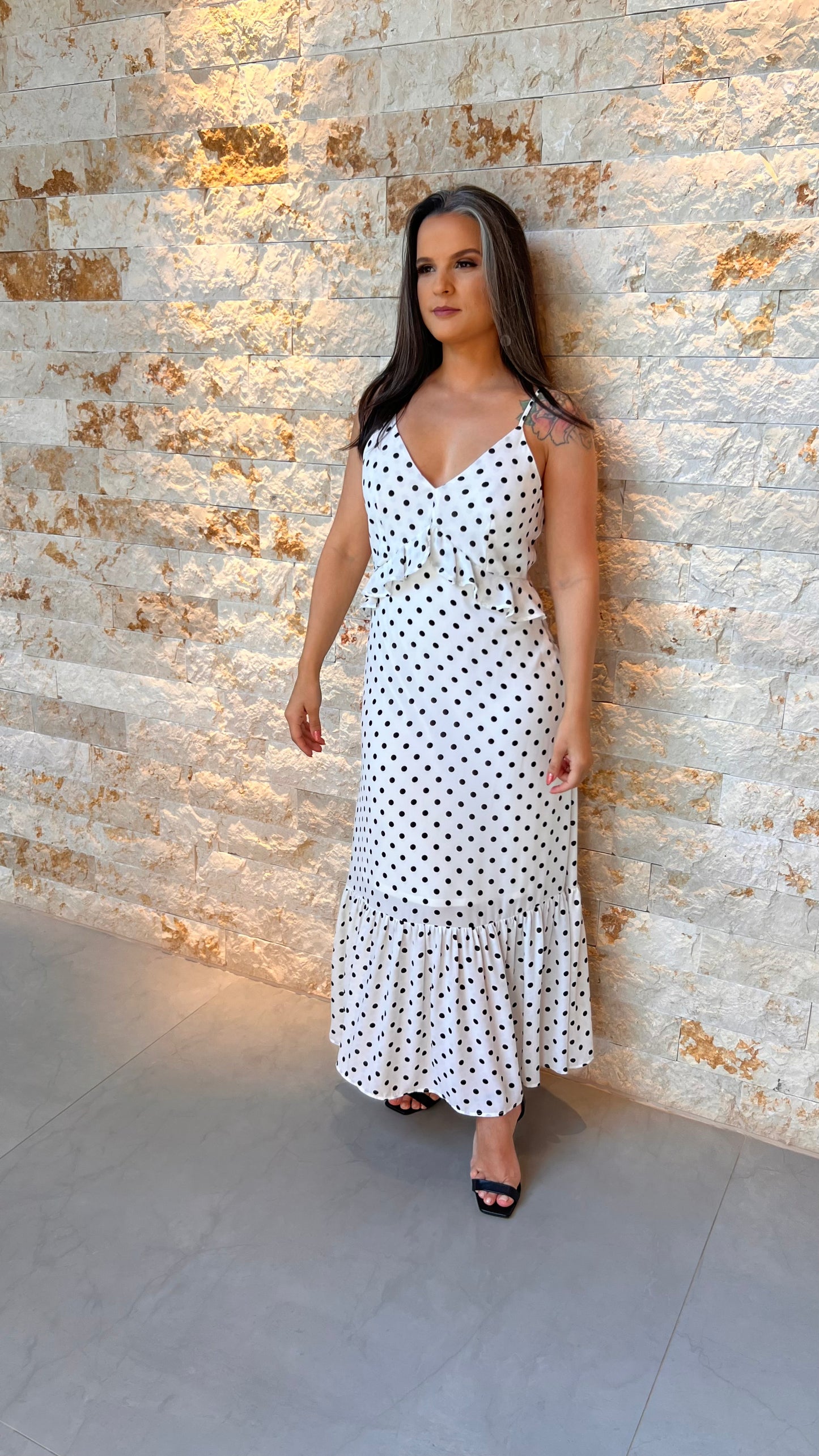 Vestido Midi Alça Poa LA VI - Branco 5361