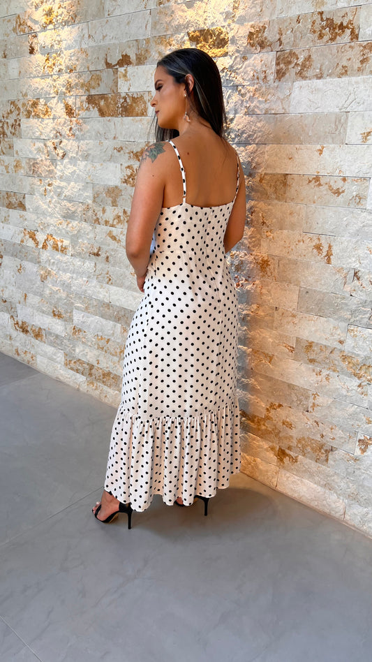 Vestido Midi Alça Poa LA VI - Branco 5361