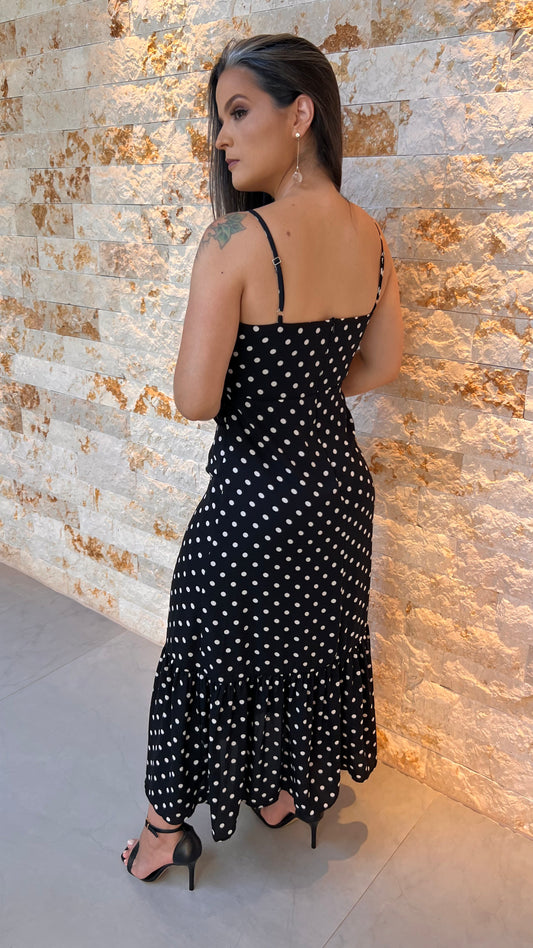 Vestido Midi Alça Poa LA VI - Preto 5361