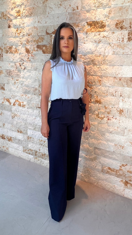 Calça Cinto Flor KA - Liso Azul Marinho 5357