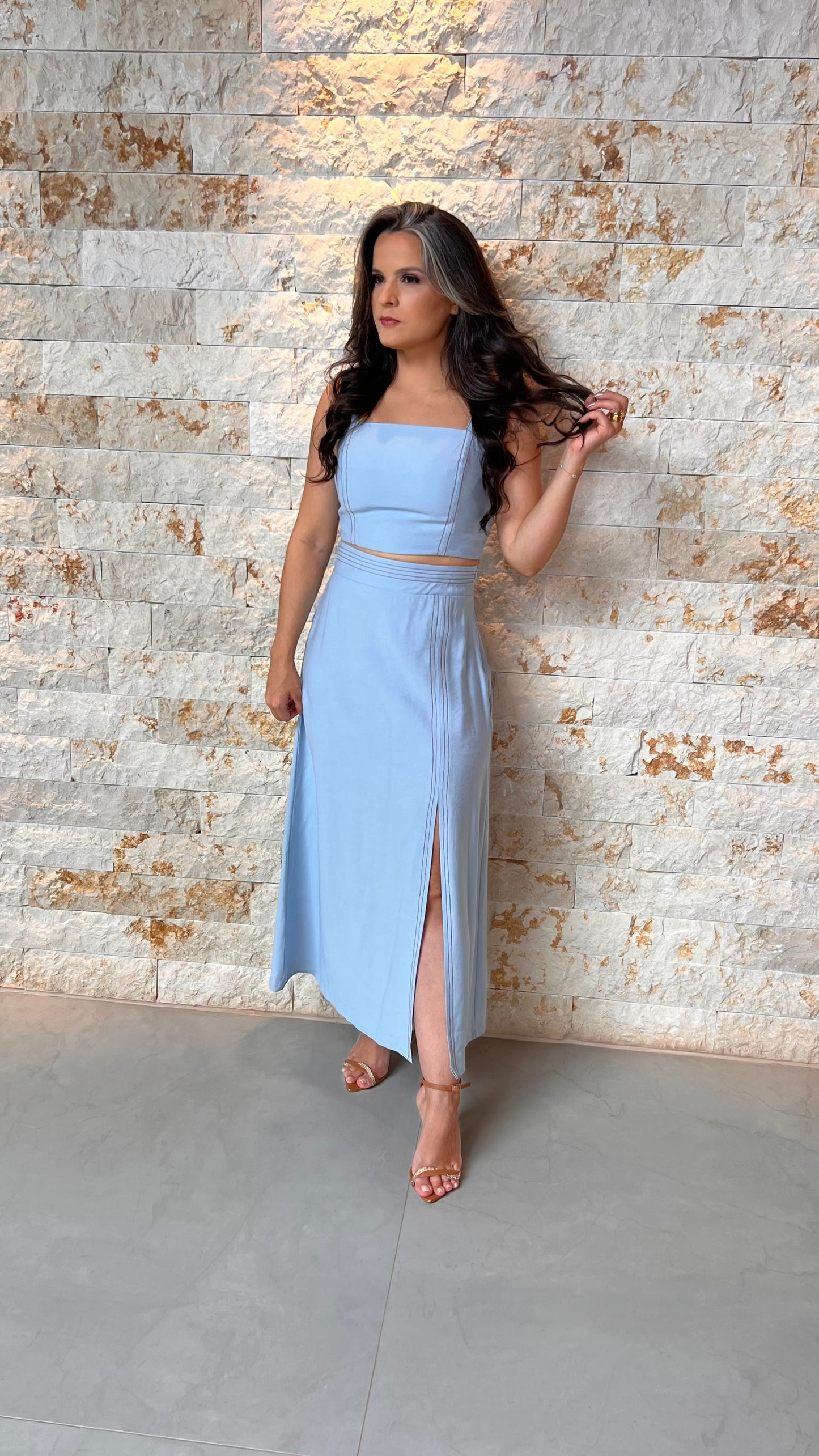 Conjunto Saia cropped Pespontada JEN- Azul 5973