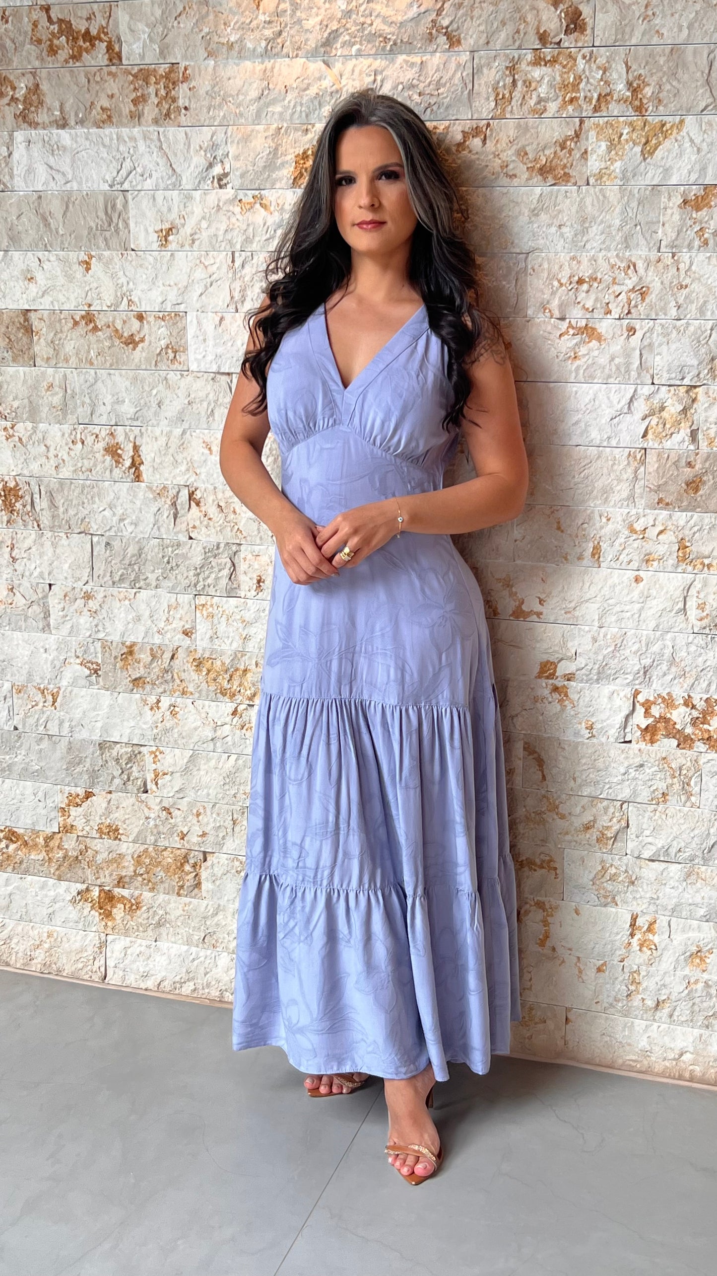 Vestido Midi Jacquard PIS- Azul 5982
