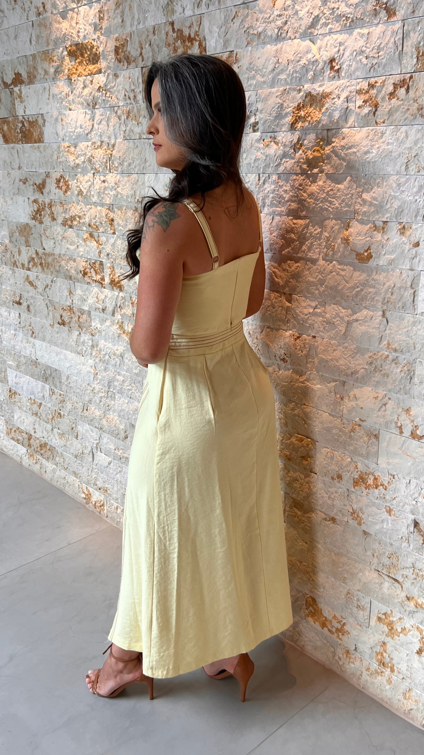 Conjunto Saia cropped Pespontada JEN- Amarelo 5973