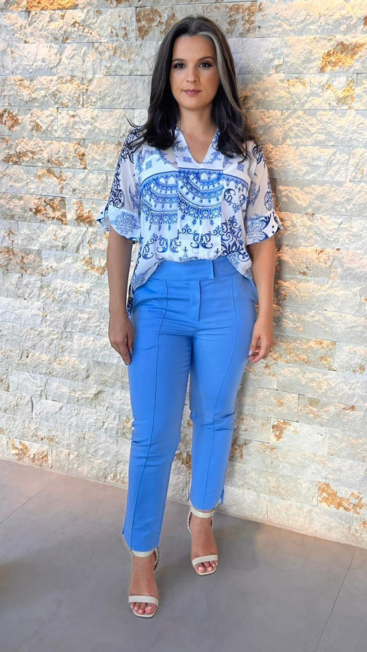 Calça Alfaiataria Tecido Portinari - Liso Azul Claro 5253