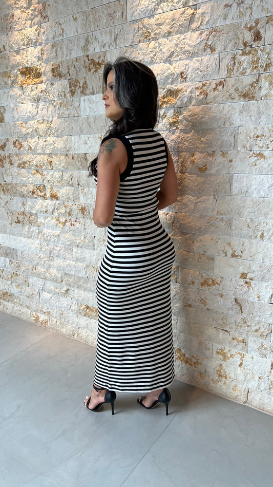 Vestido Midi Malha Stripe PIS- Preto 5938