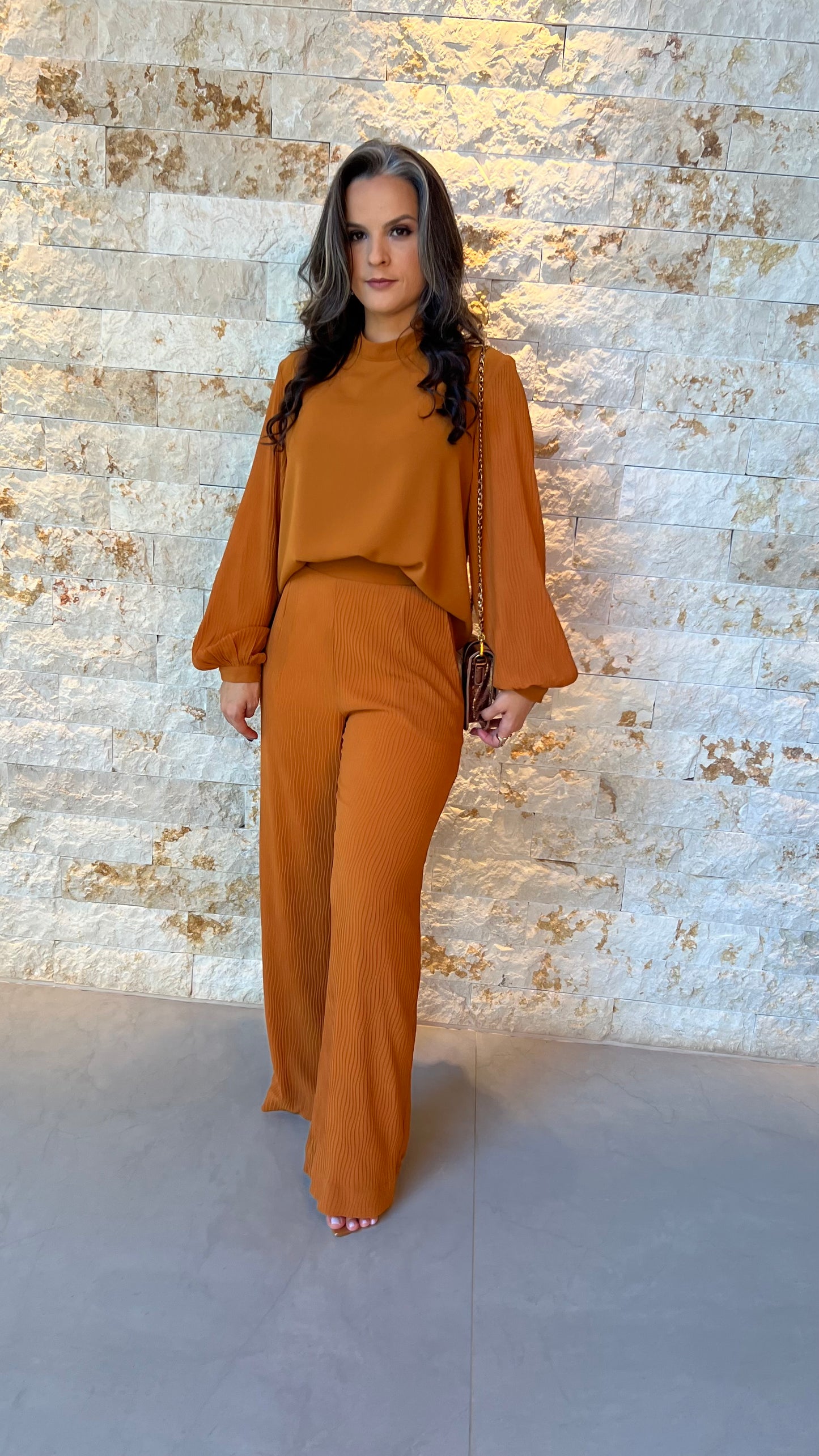 Conjunto Calça Plissada Blusa VIDI- Terra Cota 5777