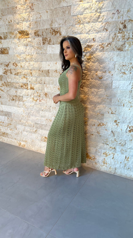 Vestido Midi Tricô Cintura Baixa POLI- Verde 5912