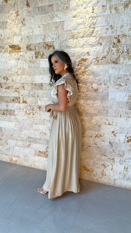 Vestido Longo Manga Babado Coqueiro EAG- Nude 5910