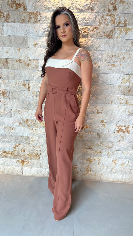 Macacão Bicolor Cinto CH- Marrom 5923