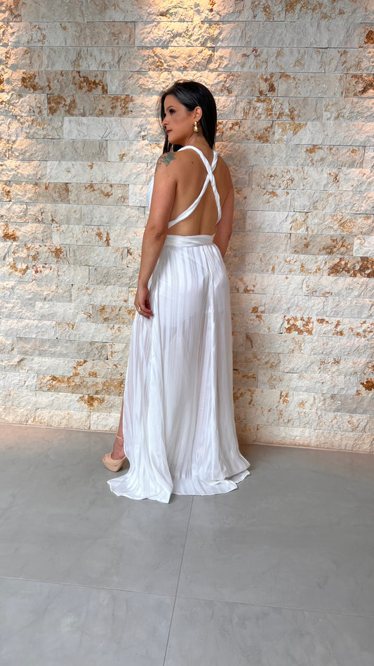Vestido Longo Versátil Stripe- Branco 2555