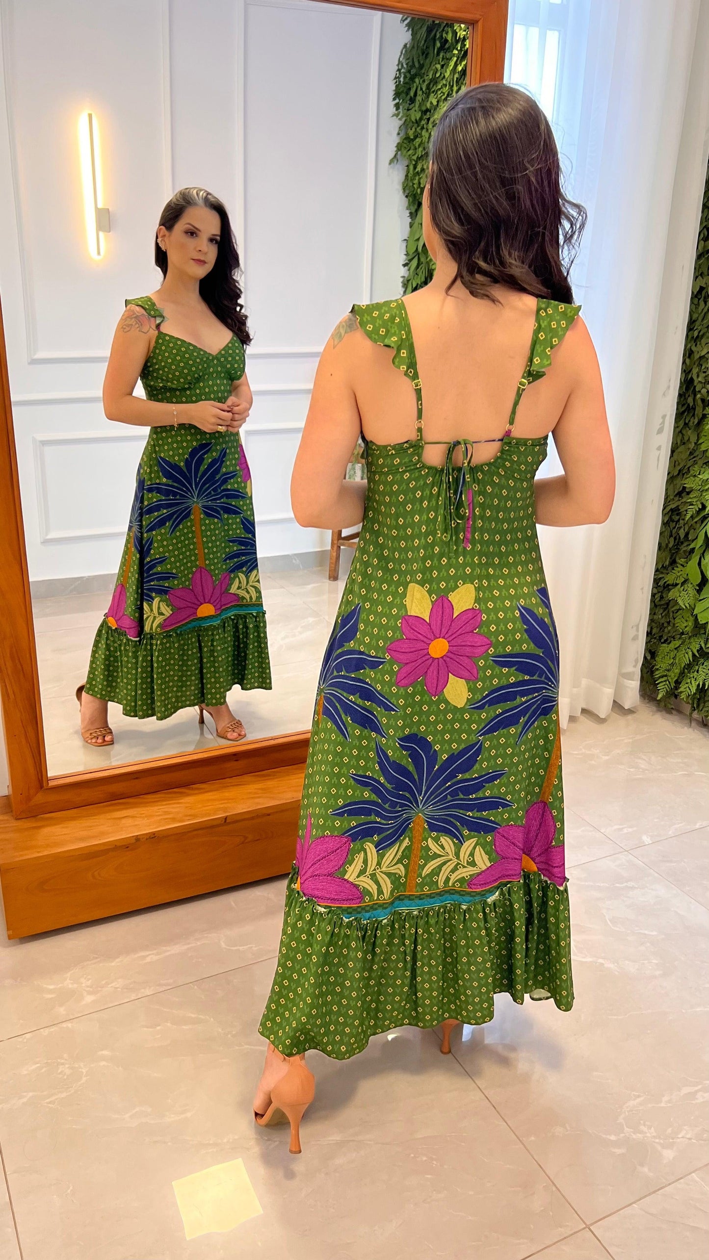 Vestido Midi Alça Babado - Verde kkk
