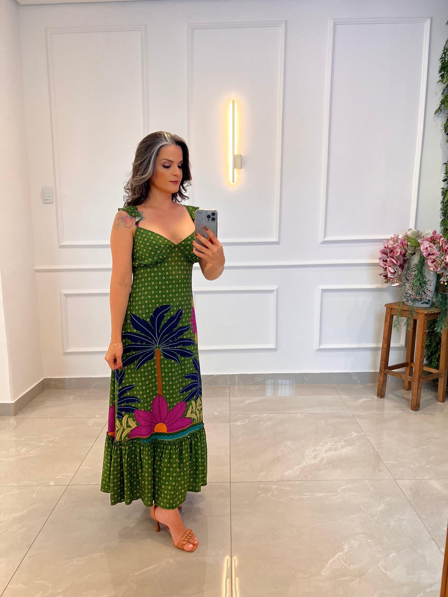 Vestido Midi Alça Babado - Verde kkk