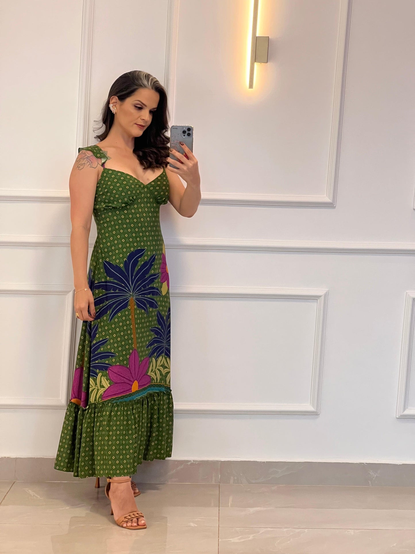 Vestido Midi Alça Babado - Verde kkk