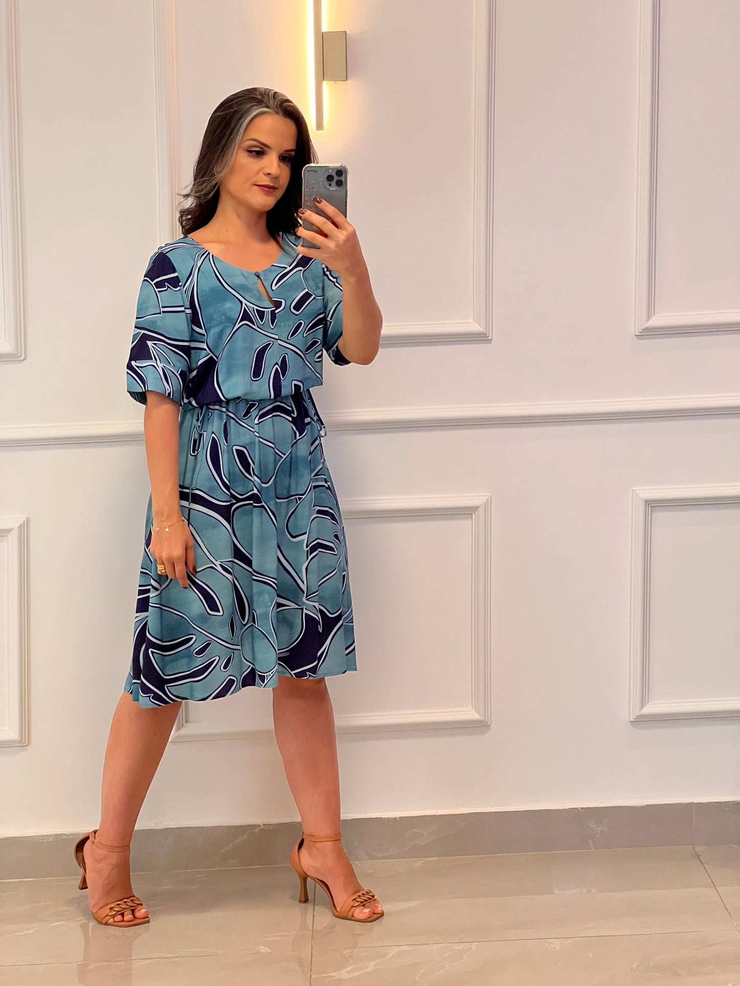 Vestido Curto Decote Gota - Enstampado
