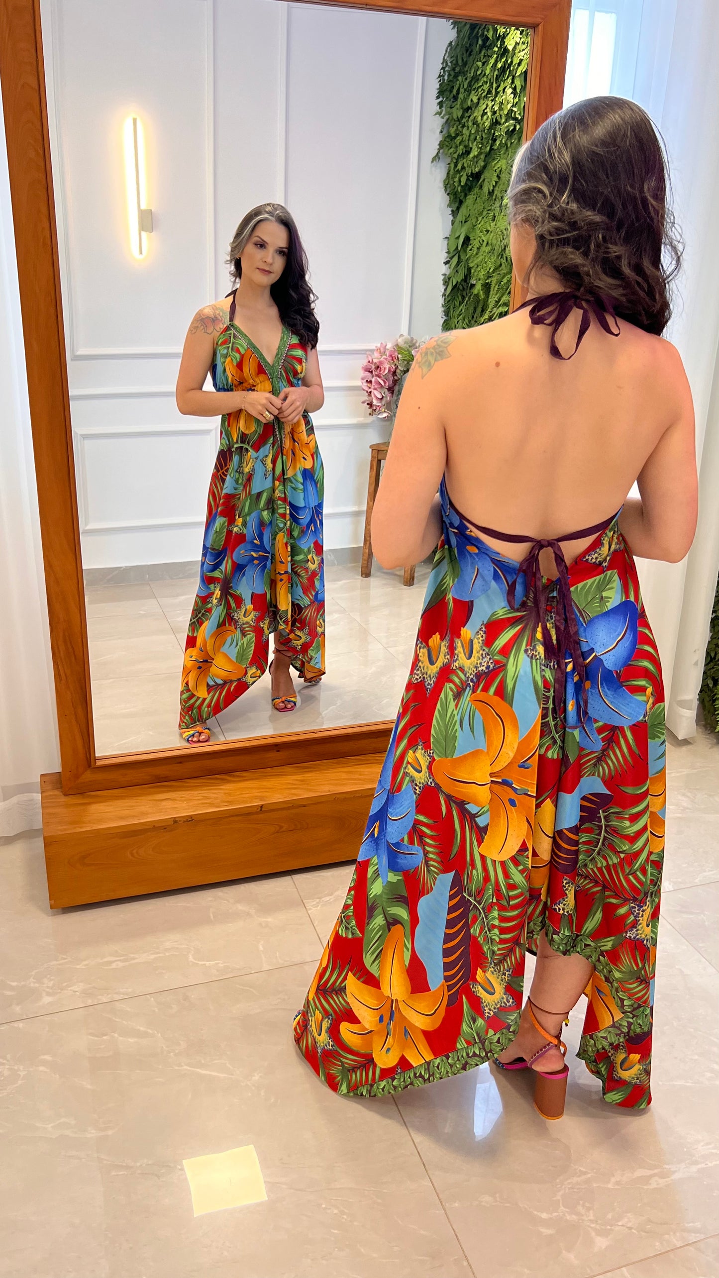 Vestido Longuete Seda Flores Amarelas - Estampado