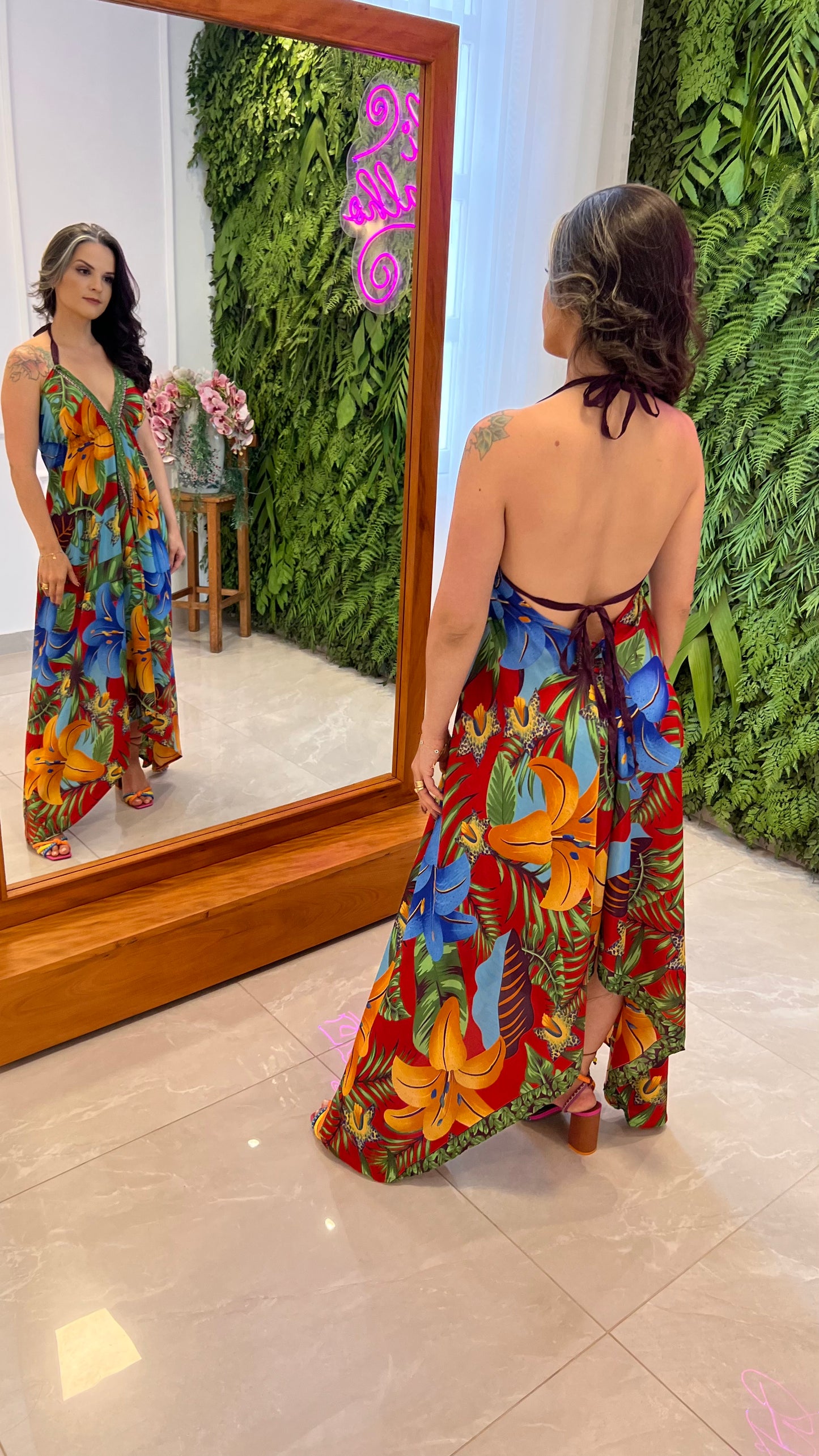 Vestido Longuete Seda Flores Amarelas - Estampado