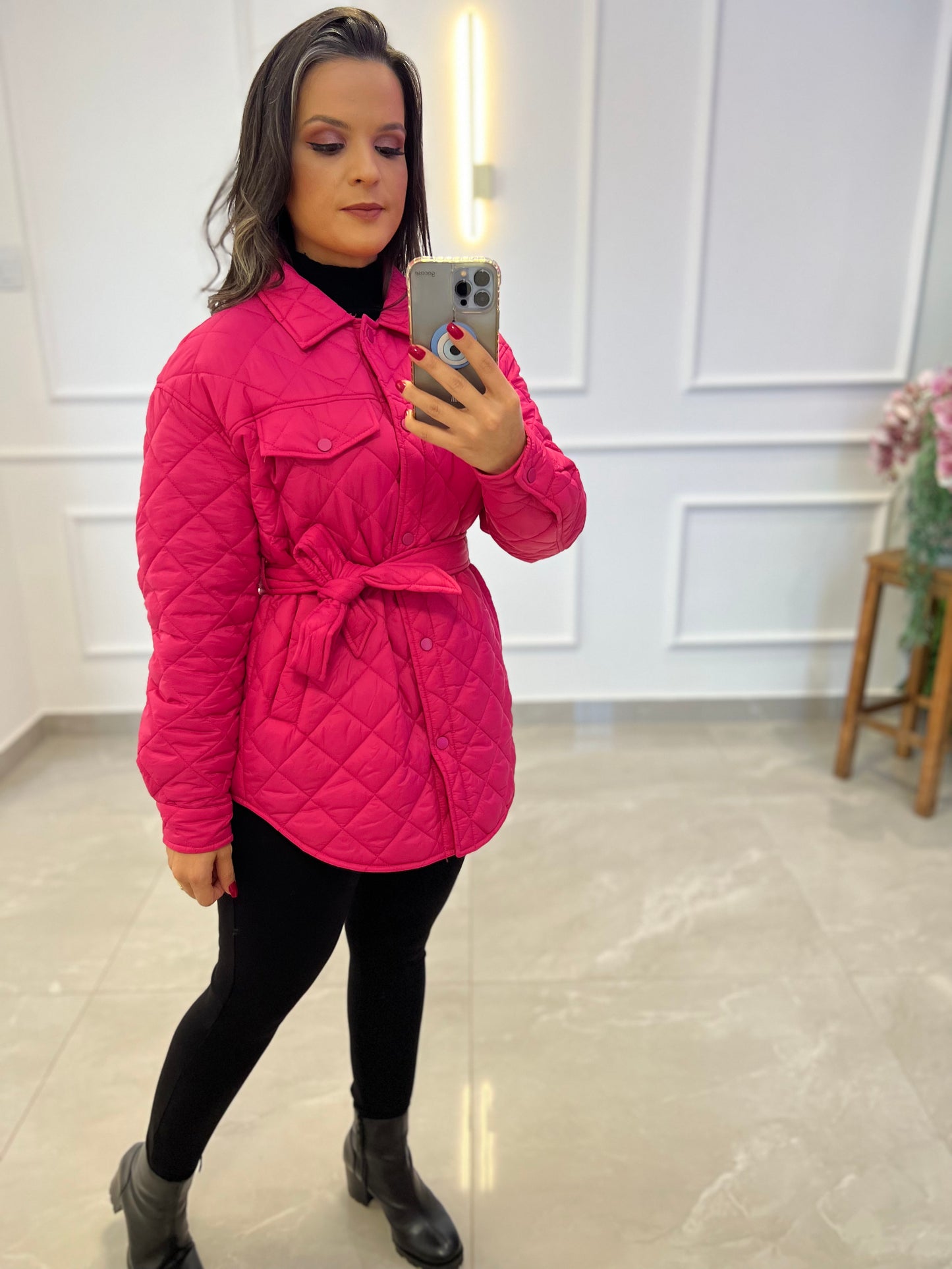 Jaqueta Nylon Matelada - Rosa