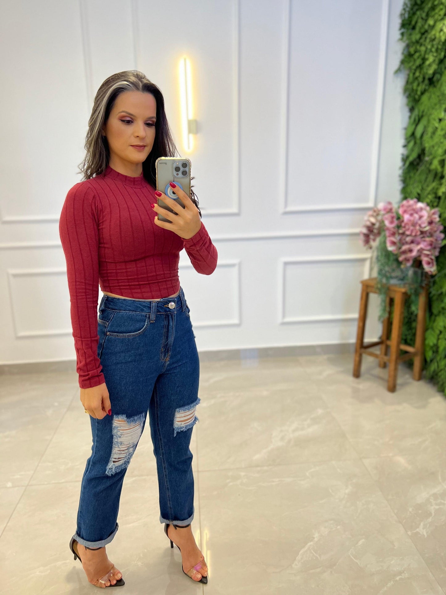 Cropped Gola Alta - Bordo