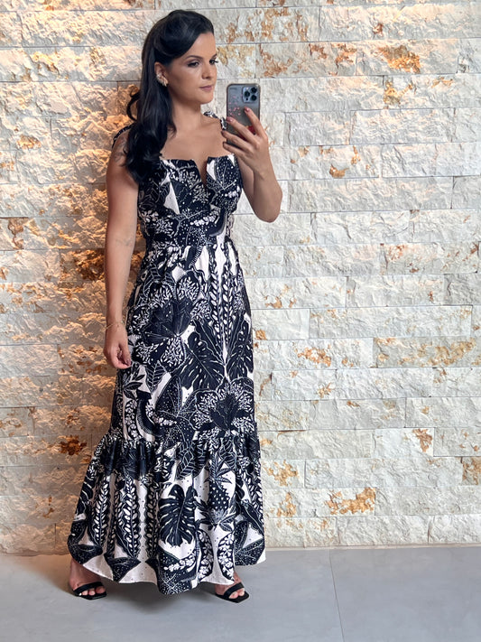 Vestido Longuete Malha Lesie ARTE- Estampado P e B 5121