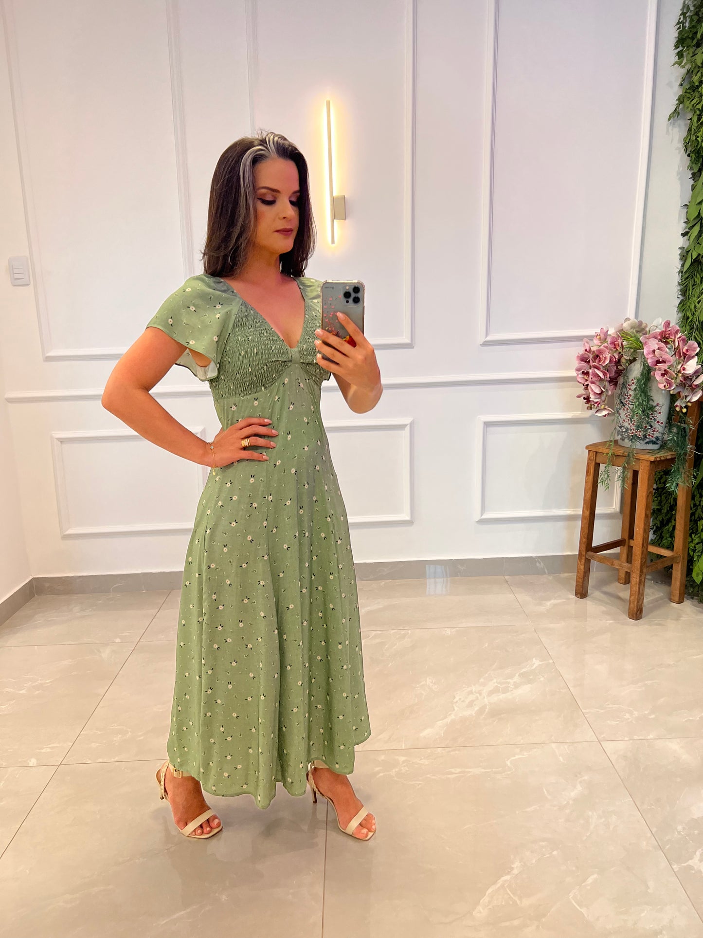 Vestido Midi Lastex Busto Margaridas - Estampado