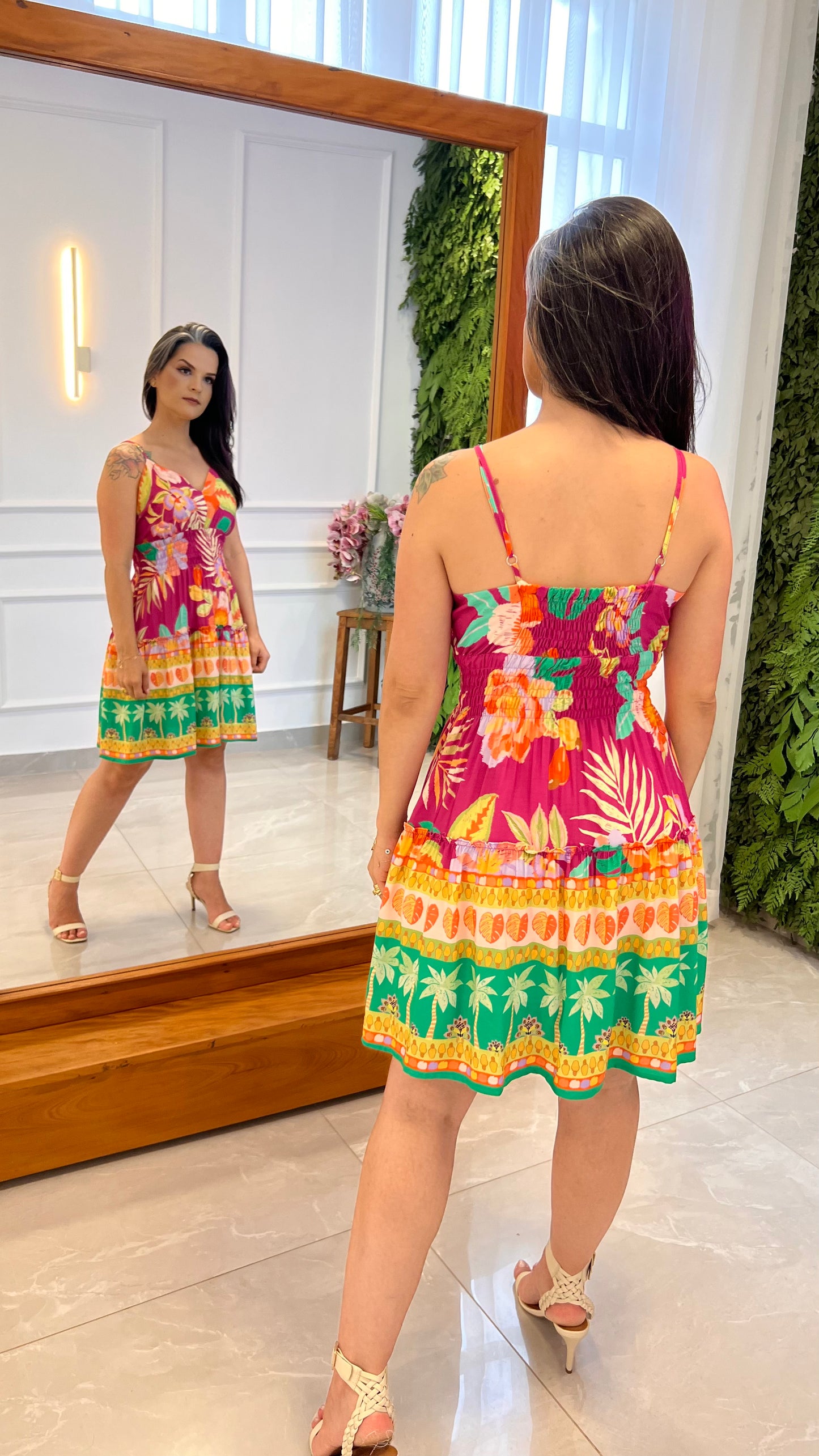 Vestido Curto Lastex Cintura - Estampado