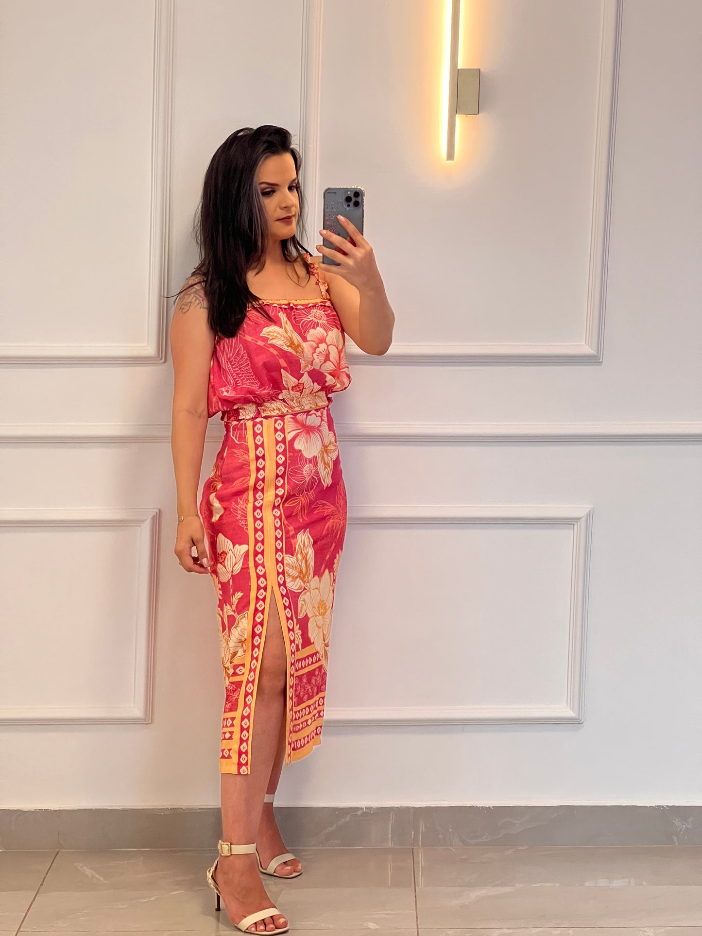 Conjunto Cropped Saia Transpassar - Estampado