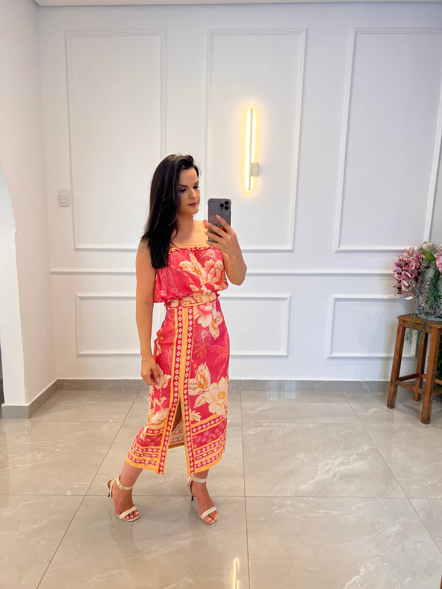 Conjunto Cropped Saia Transpassar - Estampado