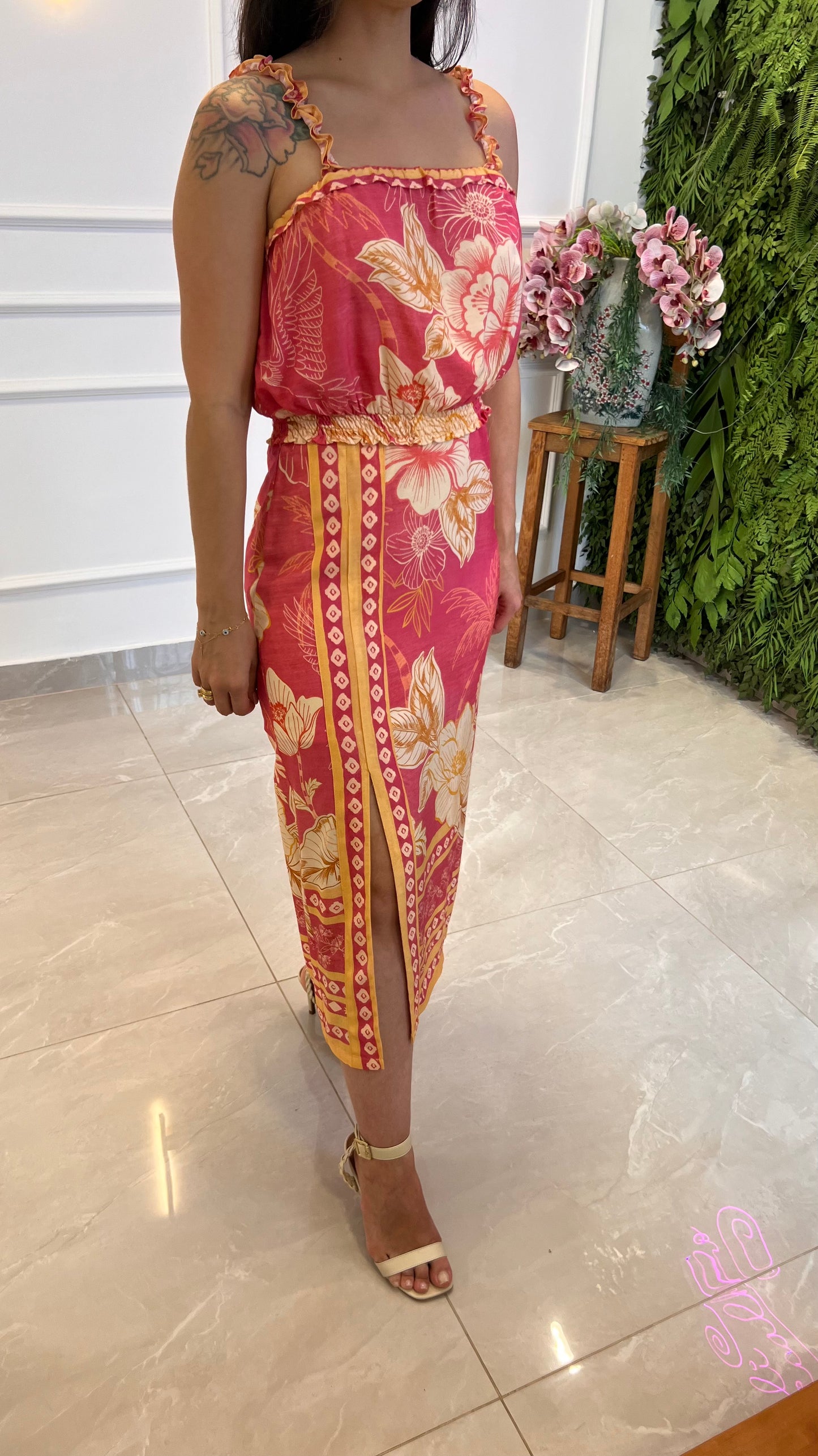 Conjunto Cropped Saia Transpassar - Estampado