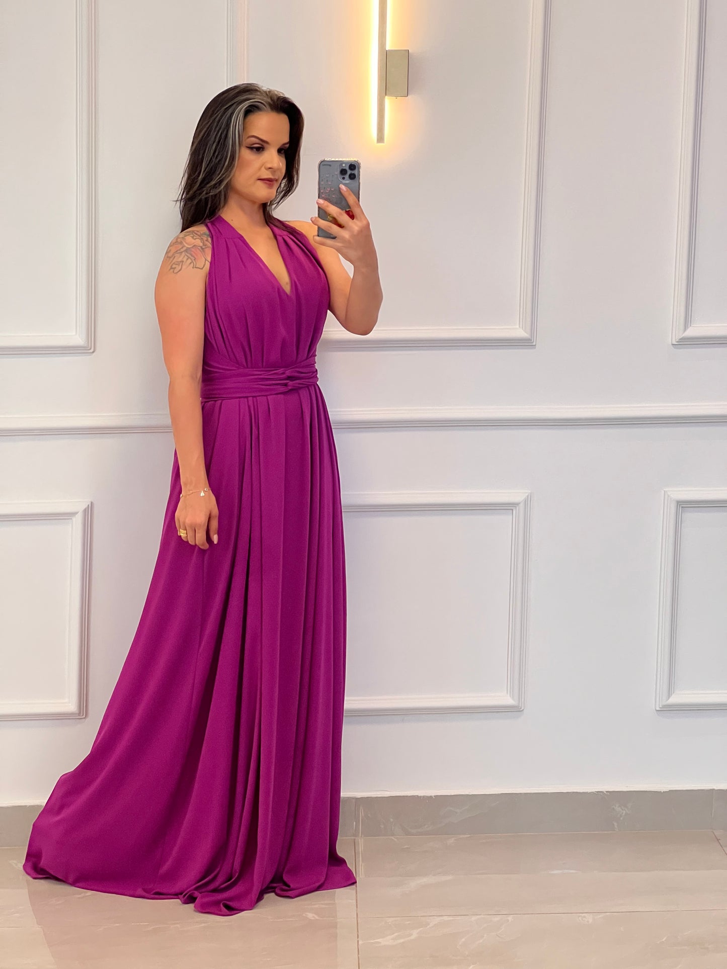 Vestido Longo Conf Tamanho Único Sem Manga - Magenta/ Fucsia