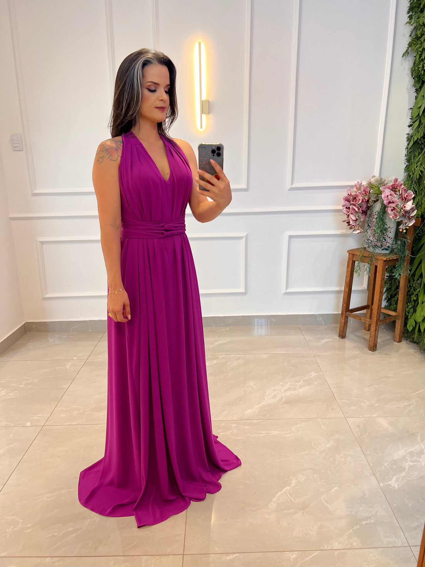 Vestido Longo Conf Tamanho Único Sem Manga - Magenta/ Fucsia