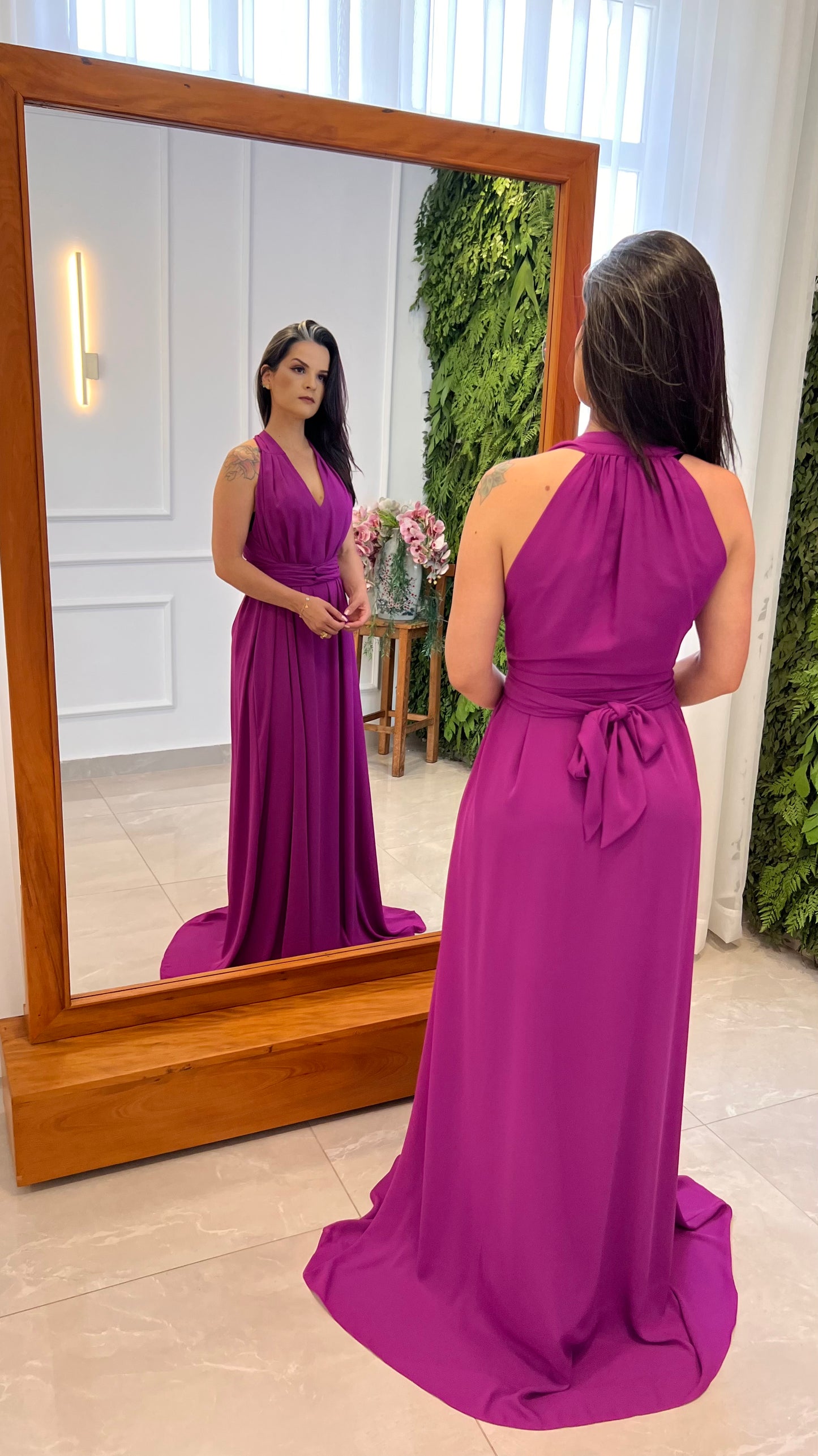 Vestido Longo Conf Tamanho Único Sem Manga - Magenta/ Fucsia