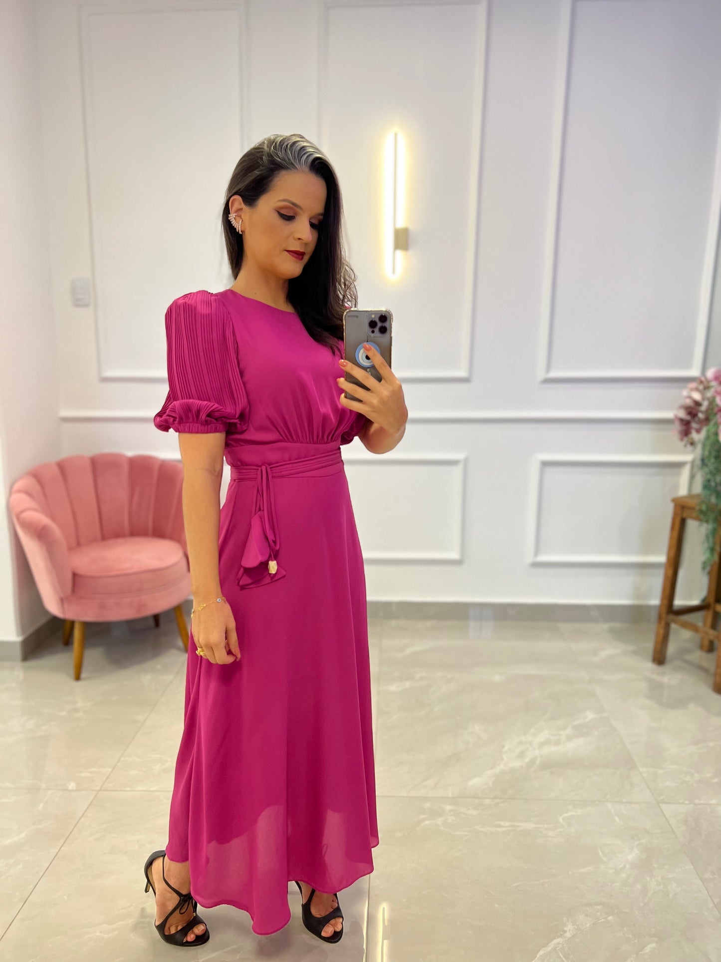 Longuete Princess Sleeve Dress - Fuchsia