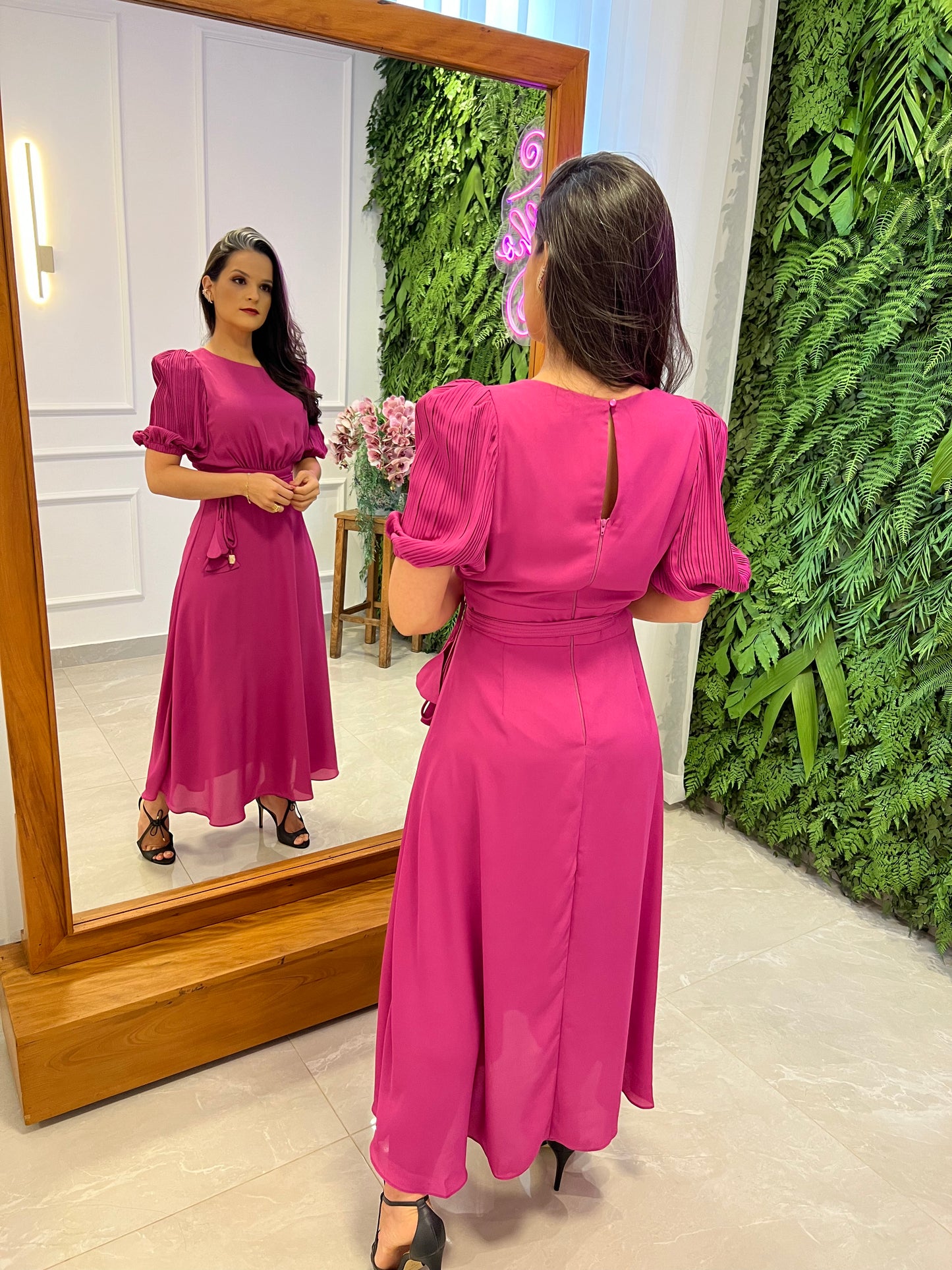 Longuete Princess Sleeve Dress - Fuchsia