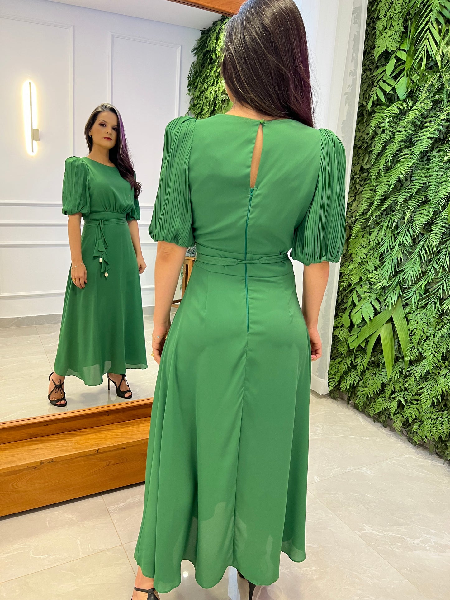 Vestido Longuete Manga Princesa - Verde