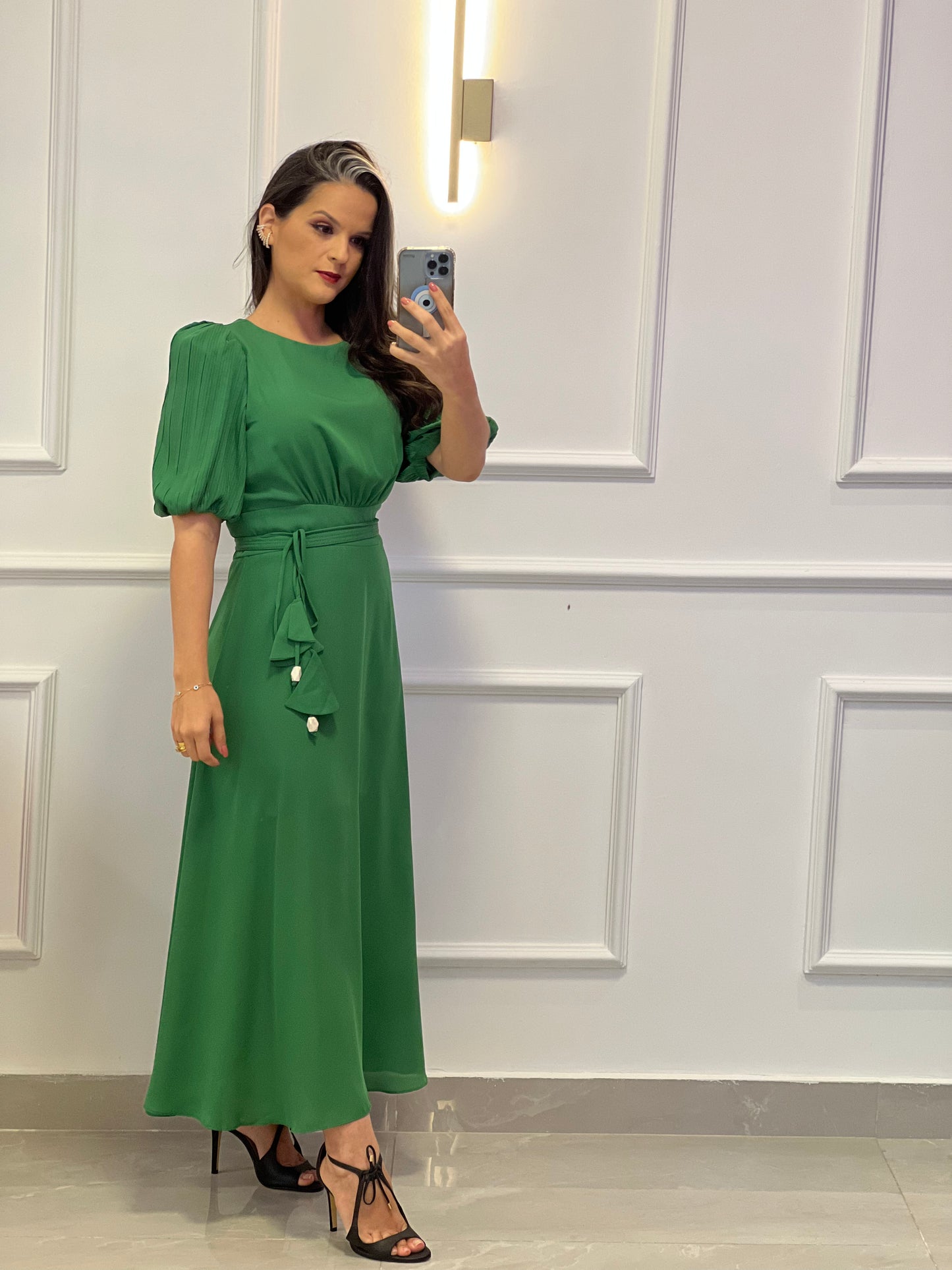 Vestido Longuete Manga Princesa - Verde
