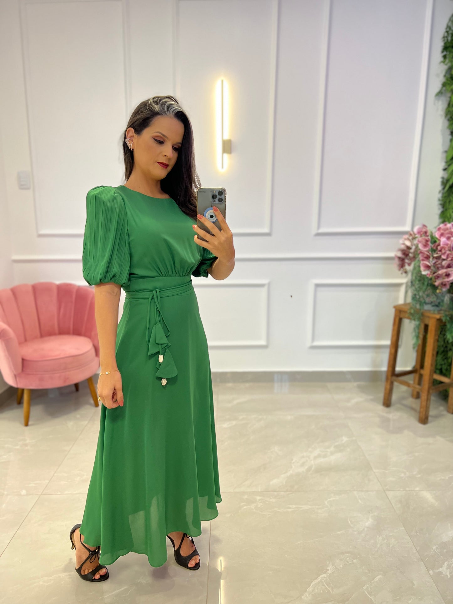 Vestido Longuete Manga Princesa - Verde