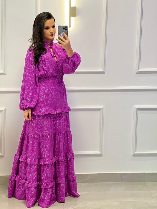 Stars Long Dress- Fuchsia