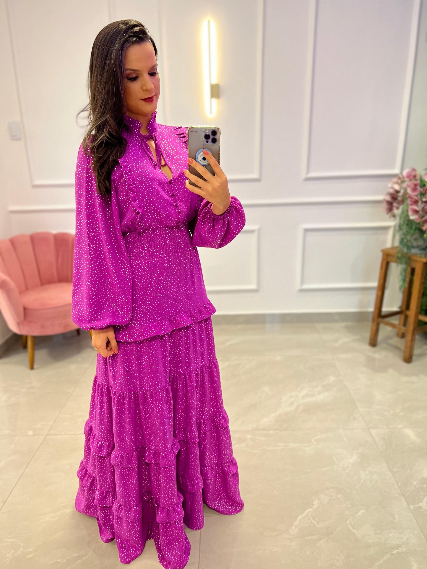 Vestido Largo Estrellas - Fucsia