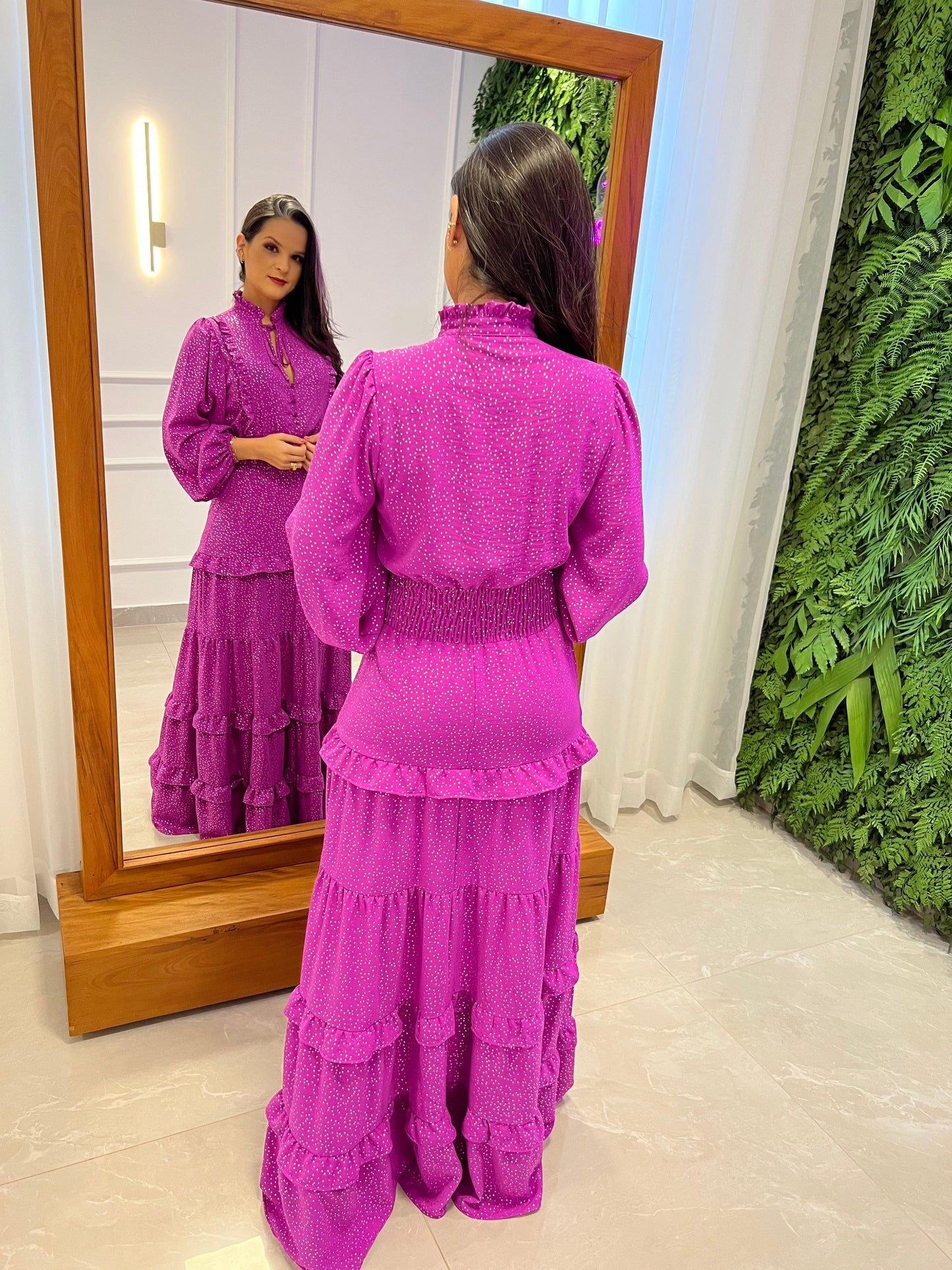 Vestido Largo Estrellas - Fucsia