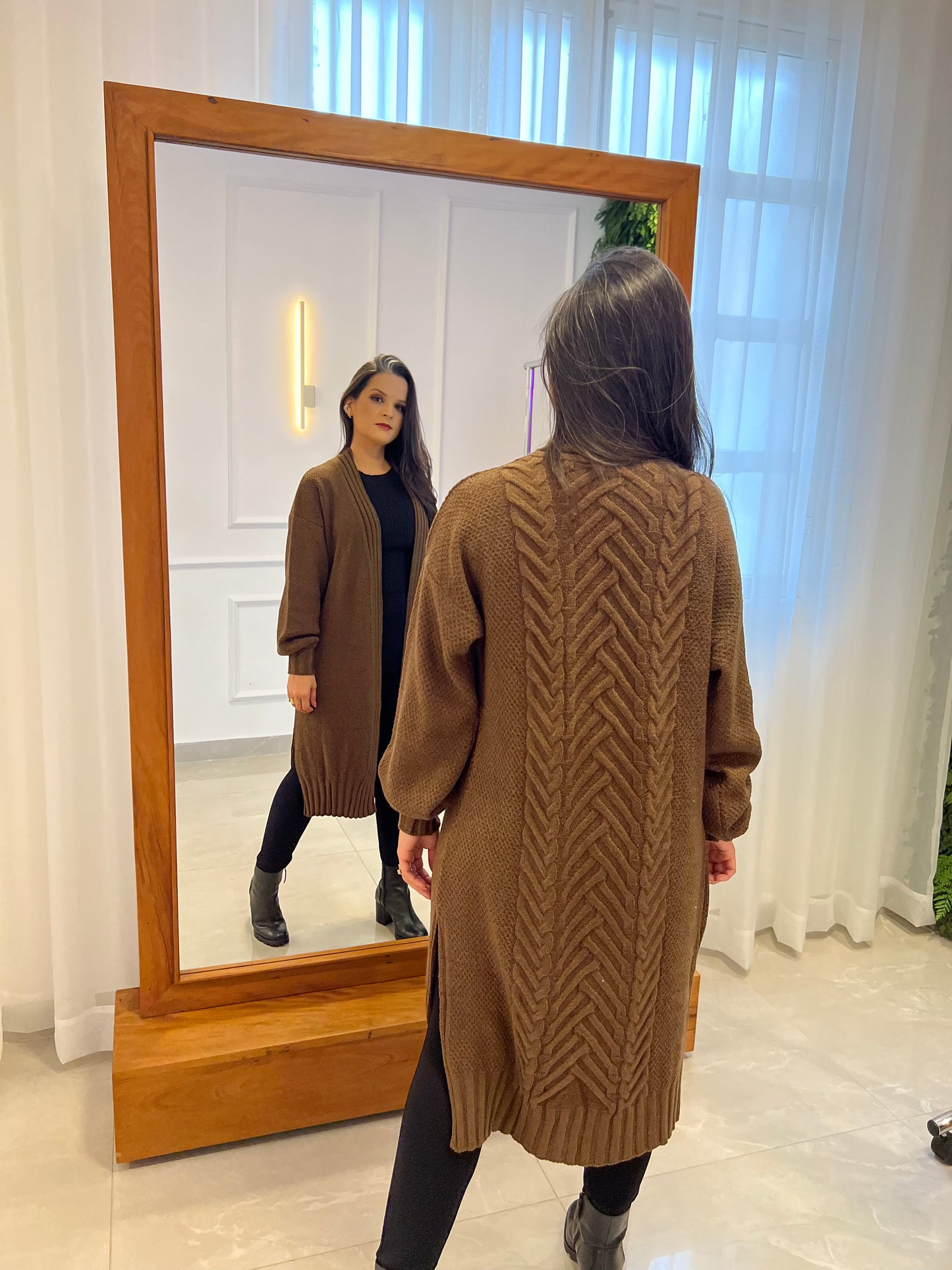 Elongated Tricot Cardigan - Brown