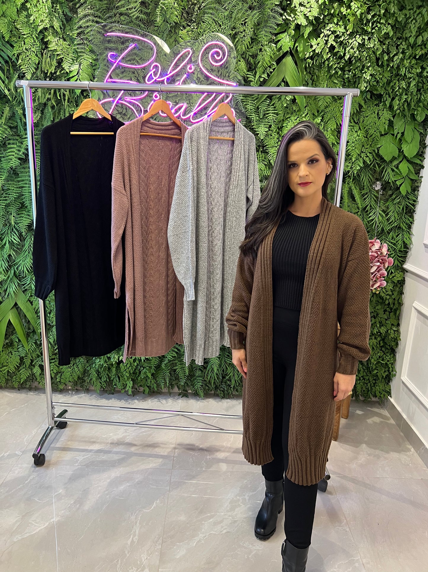 Elongated Tricot Cardigan - Brown