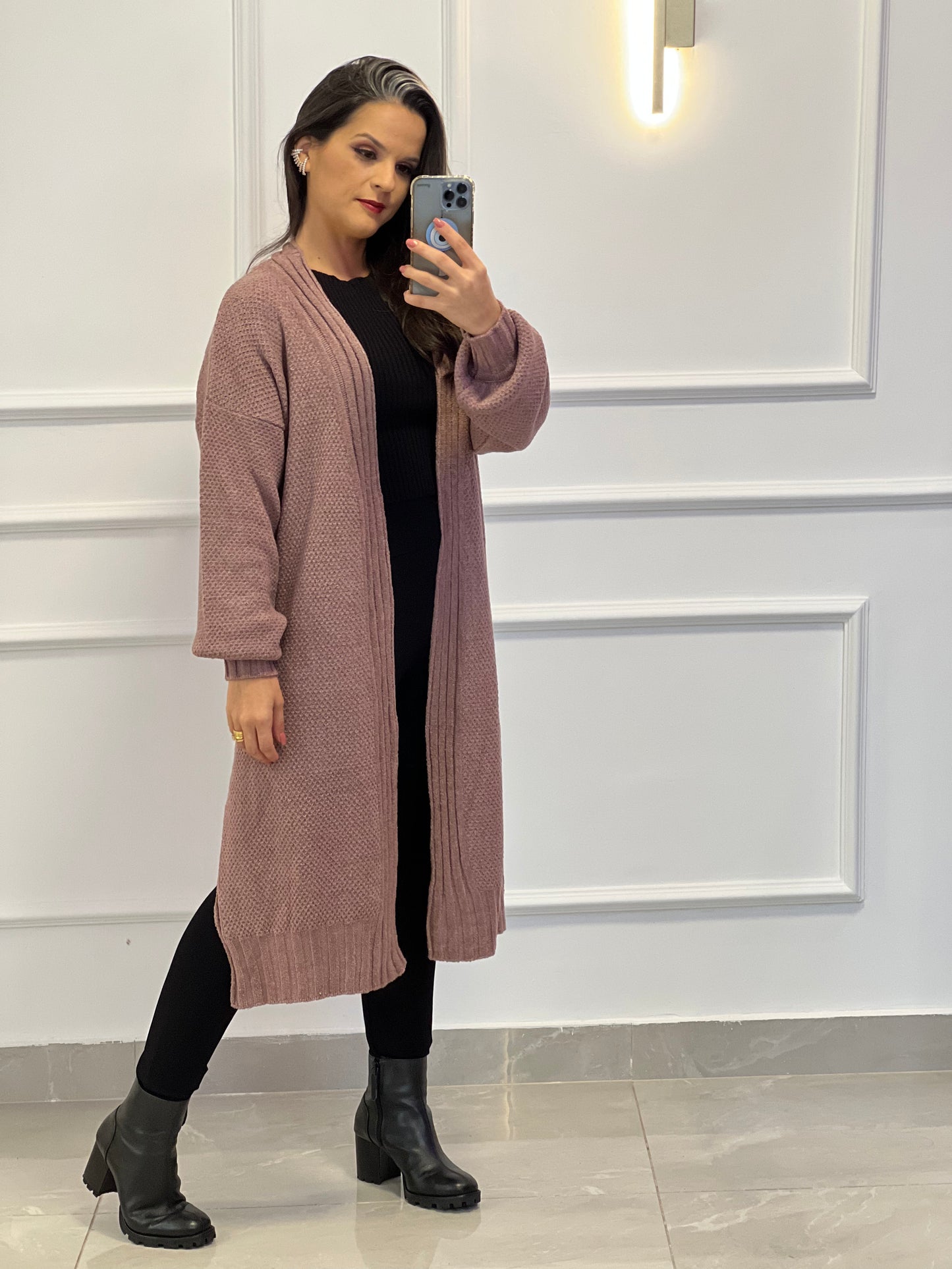 Cardigan Alongado Tricot - Rose