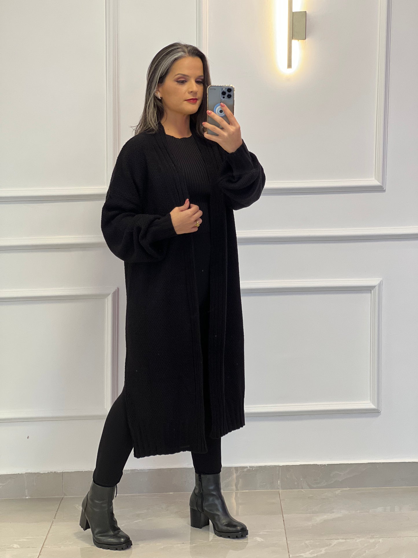 Elongated Tricot Cardigan - Black